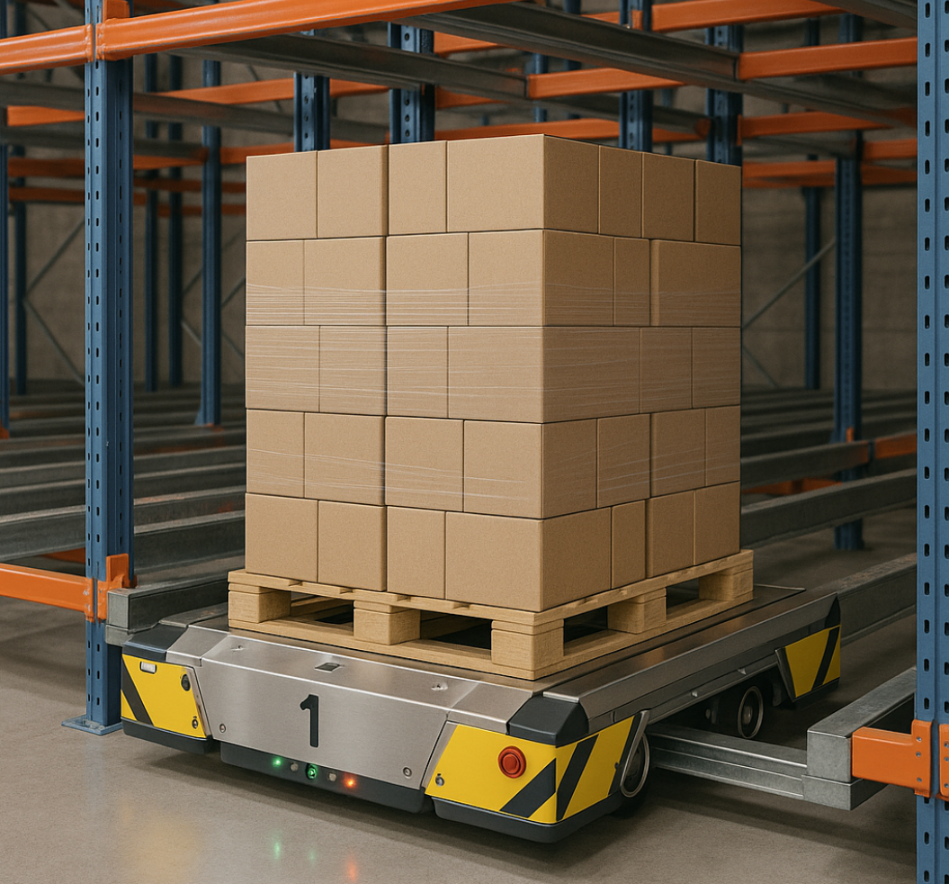 Pallet shuttle system in high-density racking